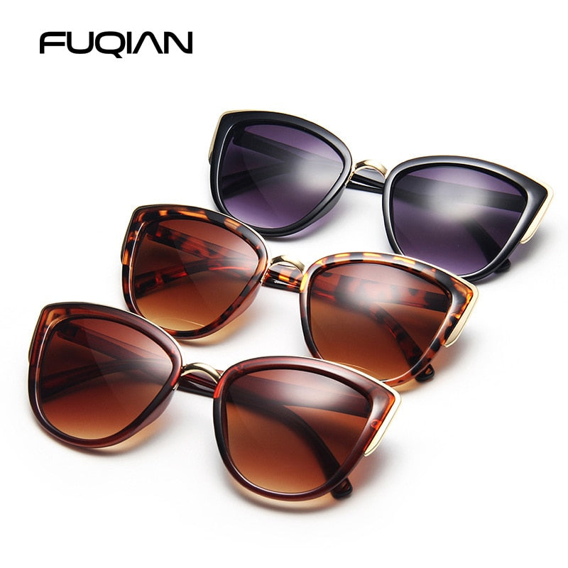 FUQIAN 2022 Cateye Women Sunglasses Vintage Anti-glare Sun Glasses Female Fashion Leopard Shades UV400