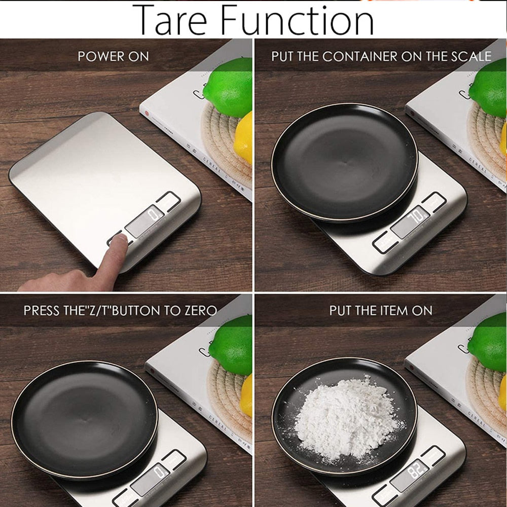 Kitchen Scale Digital Multi-function Stainless Steel Weighing Scale with LCD Display 5KG Electronic Scales Measuring