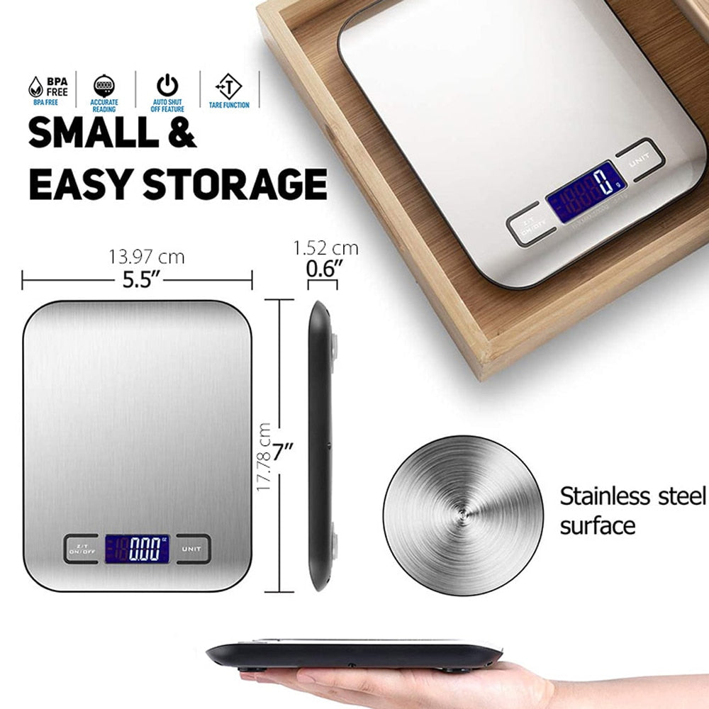 Kitchen Scale Digital Multi-function Stainless Steel Weighing Scale with LCD Display 5KG Electronic Scales Measuring