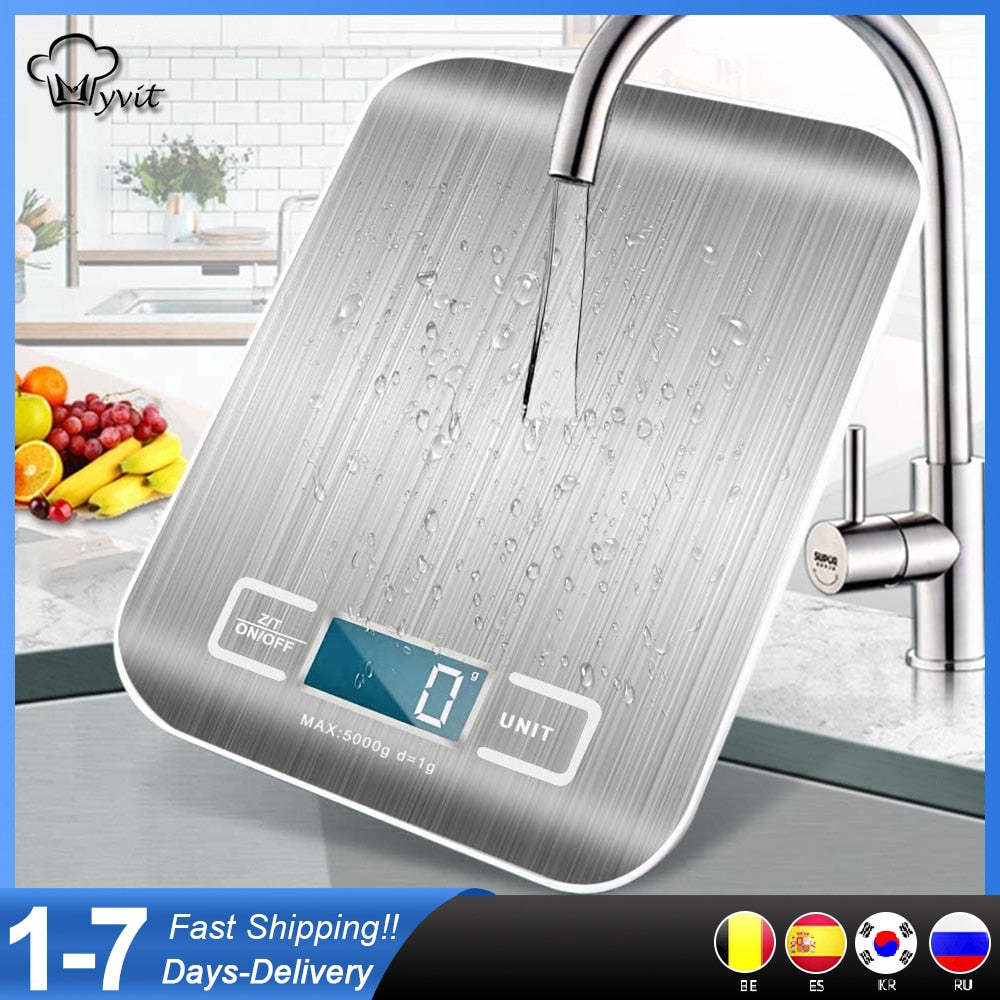 Kitchen Scale Digital Multi-function Stainless Steel Weighing Scale with LCD Display 5KG Electronic Scales Measuring